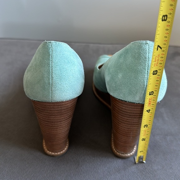 Michael Kors Suede Turquoise Open Toe Wedges Size 8 - Picture 4 of 7